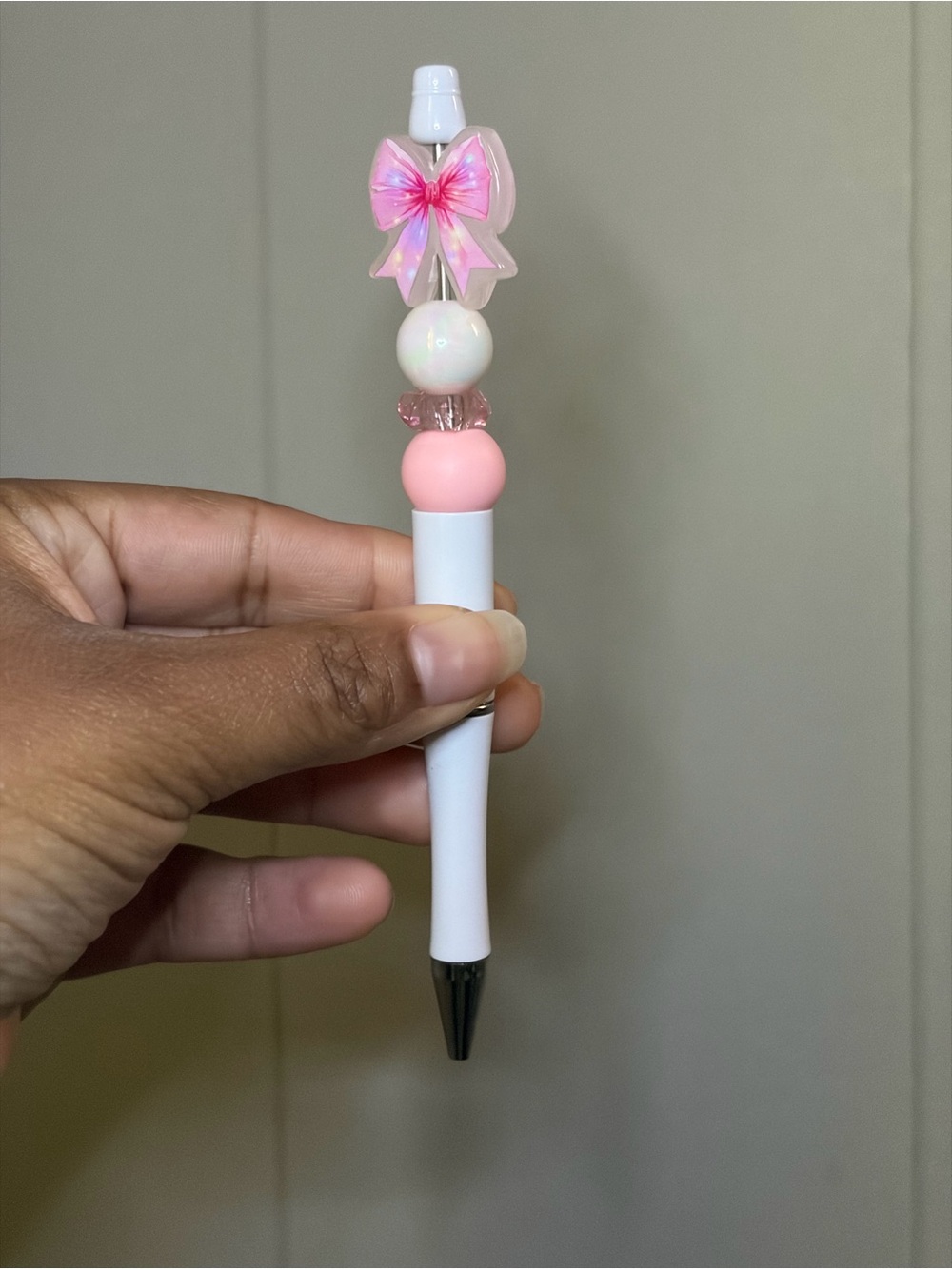 Pink Beaded Bow Top Pen
